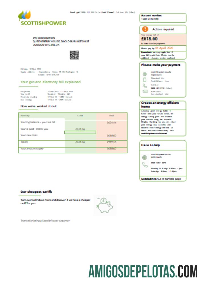 Projeto de lei de negócios de serviços públicos PLC da Scottish Power UK, SCR exemplo real